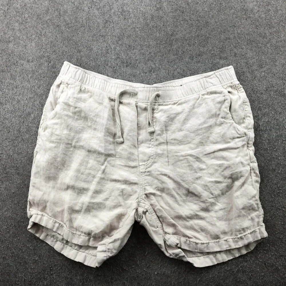 Faherty Shorts Mens Extra Large Beige Linen Drawstring Elastic Waist Casual